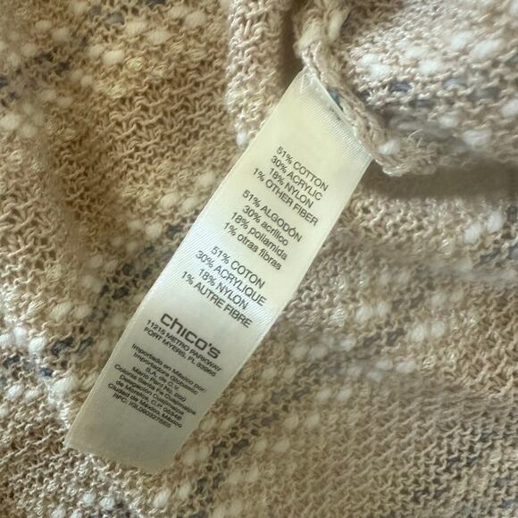 Chico's Beige Striped Open Front Knit Cardigan Sweater Short Sleeve Size 1 - Picture 5 of 6